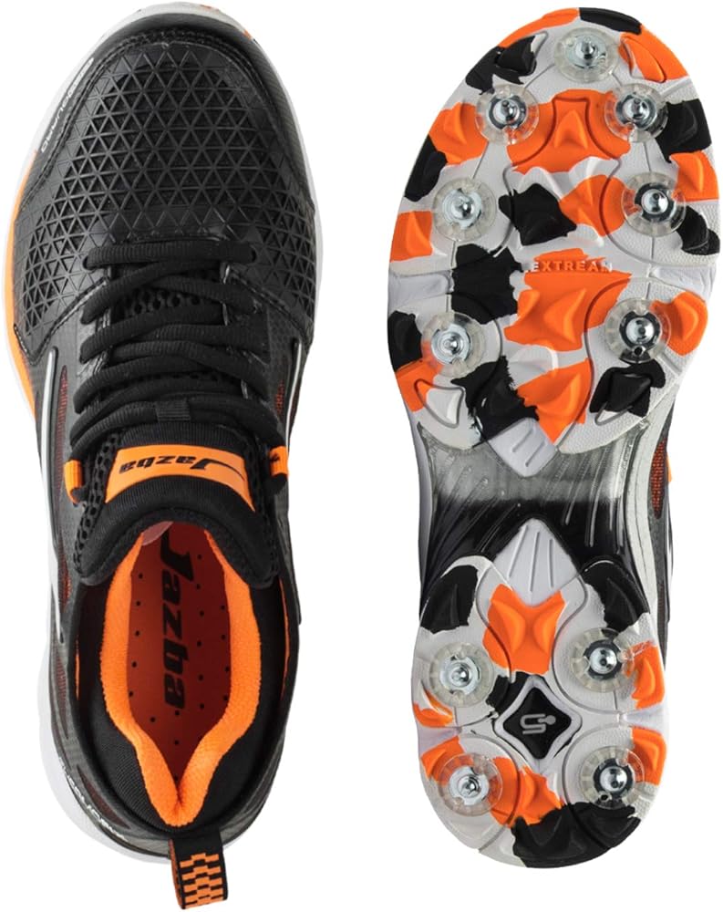 Buy Jazba Men's Orange Black Synthetic Cricket Shoes